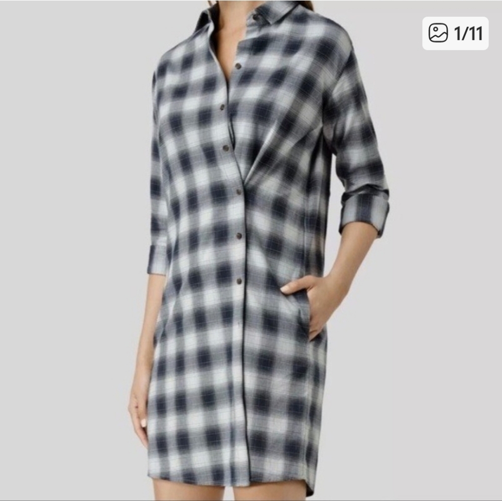 Allsaints Braxton Black and Gray Plaid Shirt Dress